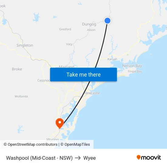 Washpool (Mid-Coast - NSW) to Wyee map