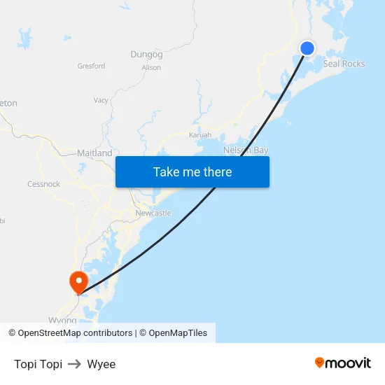 Topi Topi to Wyee map