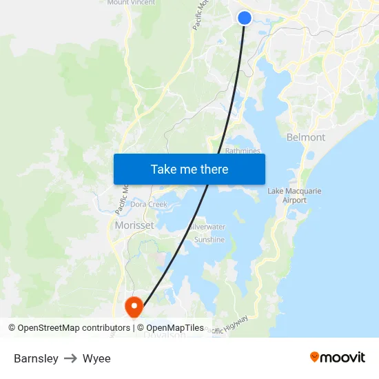 Barnsley to Wyee map