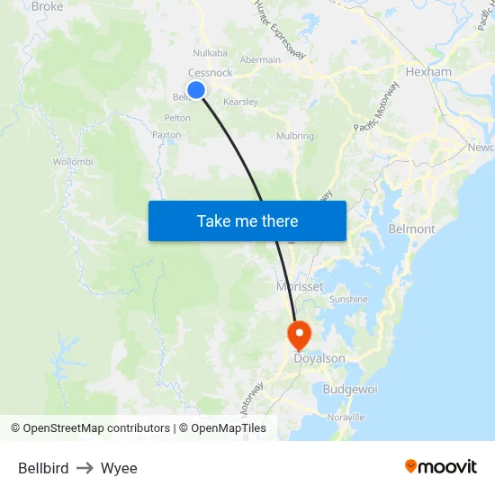 Bellbird to Wyee map
