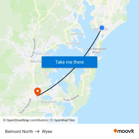 Belmont North to Wyee map
