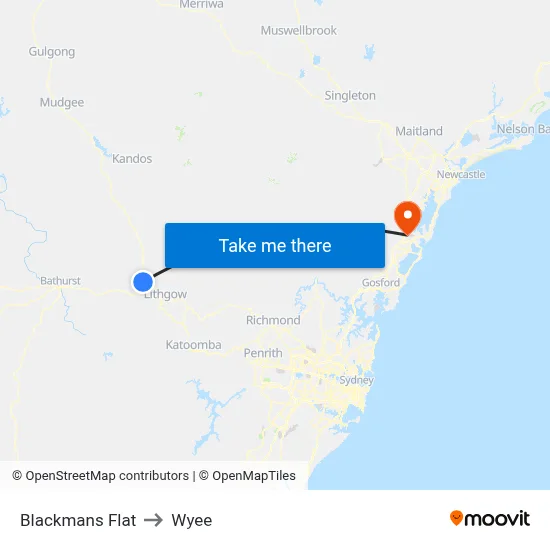 Blackmans Flat to Wyee map