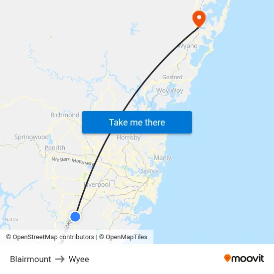 Blairmount to Wyee map