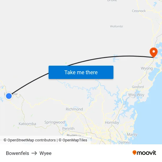 Bowenfels to Wyee map