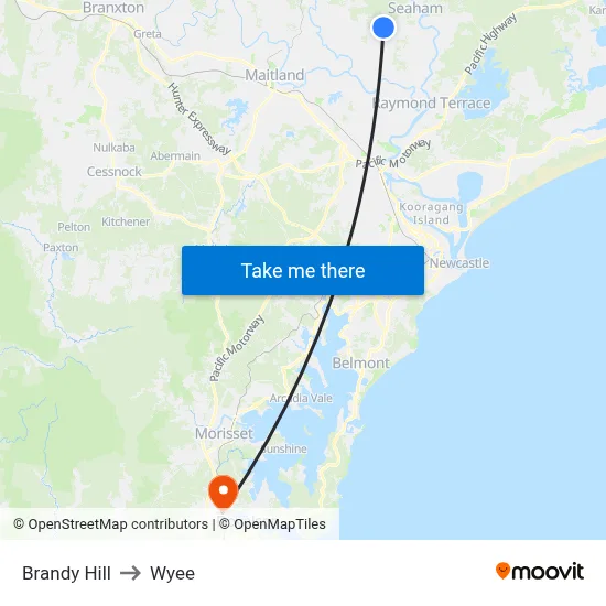 Brandy Hill to Wyee map