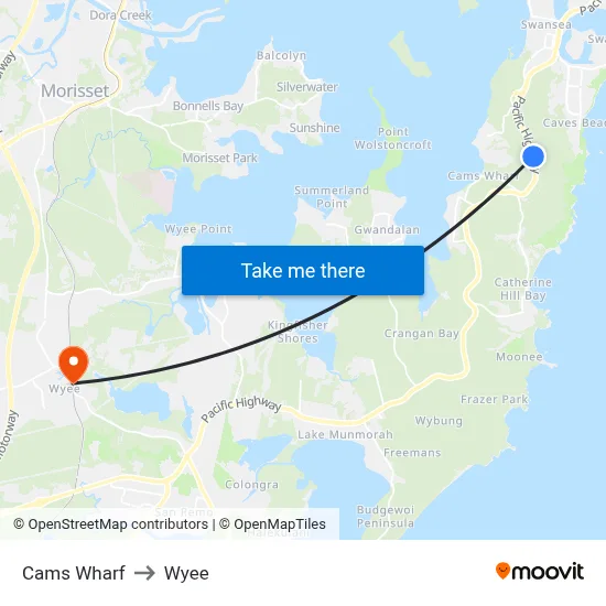 Cams Wharf to Wyee map