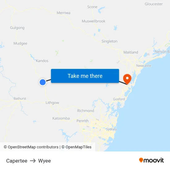 Capertee to Wyee map