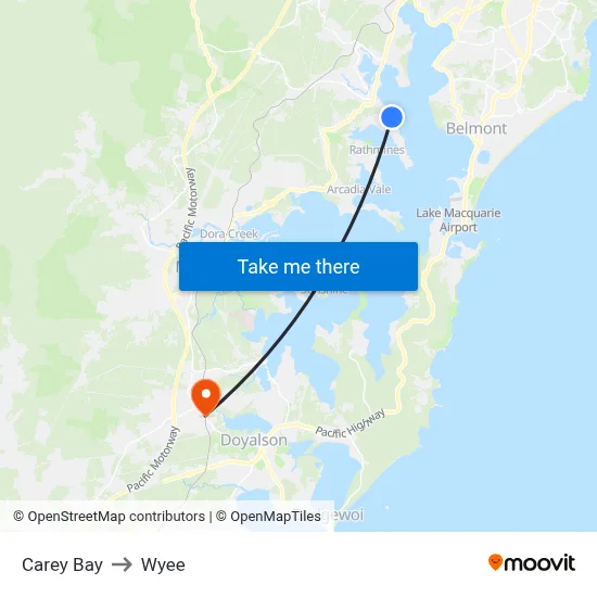 Carey Bay to Wyee map