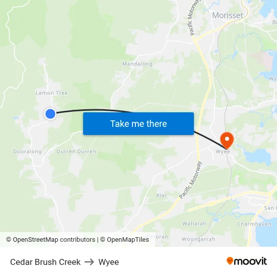 Cedar Brush Creek to Wyee map