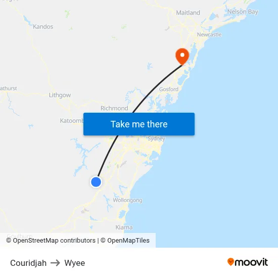 Couridjah to Wyee map
