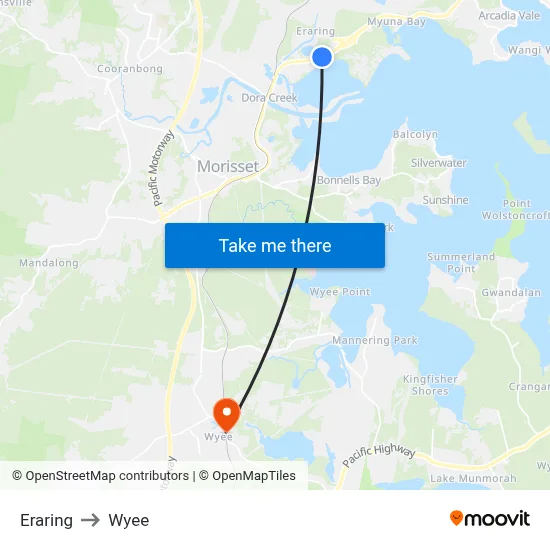 Eraring to Wyee map