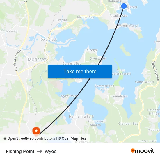 Fishing Point to Wyee map