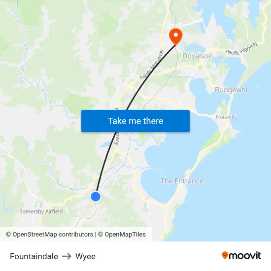 Fountaindale to Wyee map