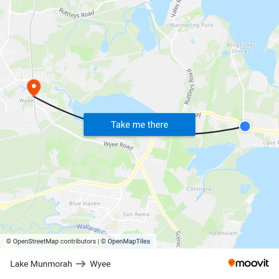 Lake Munmorah to Wyee map