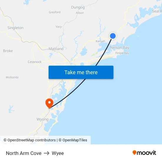 North Arm Cove to Wyee map