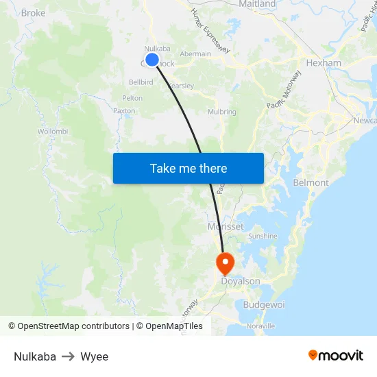 Nulkaba to Wyee map