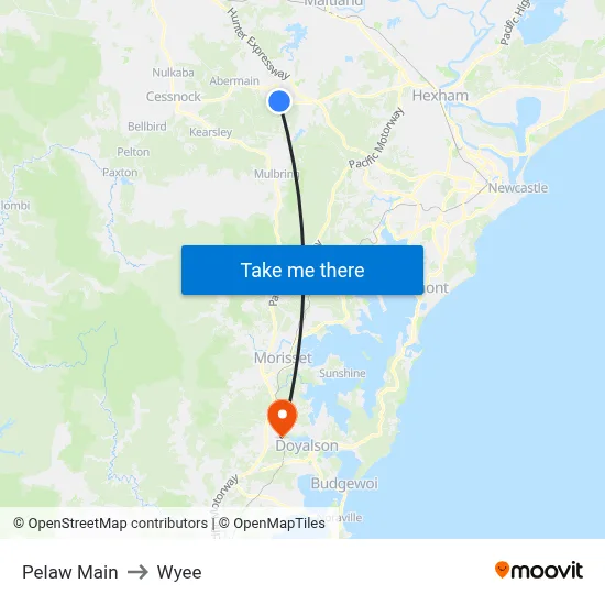 Pelaw Main to Wyee map