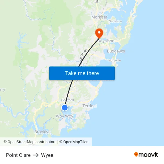 Point Clare to Wyee map