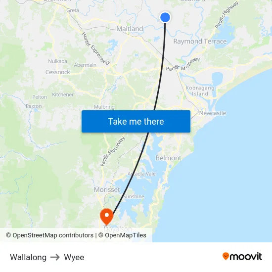 Wallalong to Wyee map