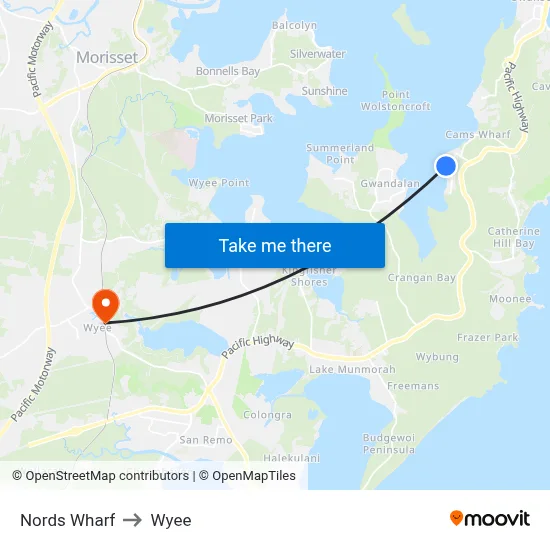 Nords Wharf to Wyee map