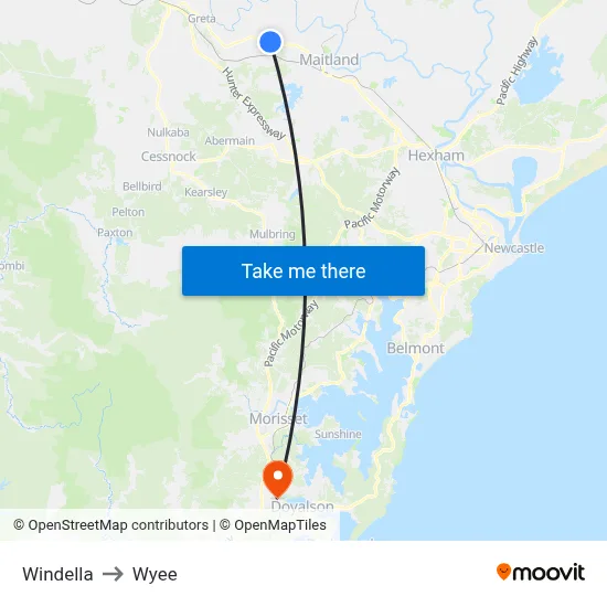 Windella to Wyee map