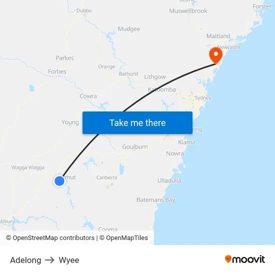 Adelong to Wyee map