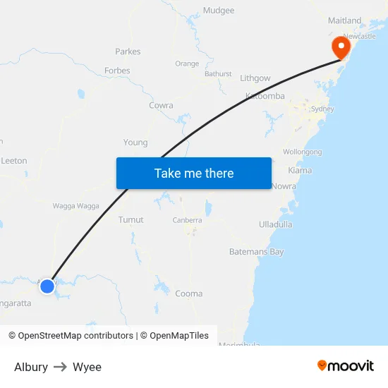 Albury to Wyee map