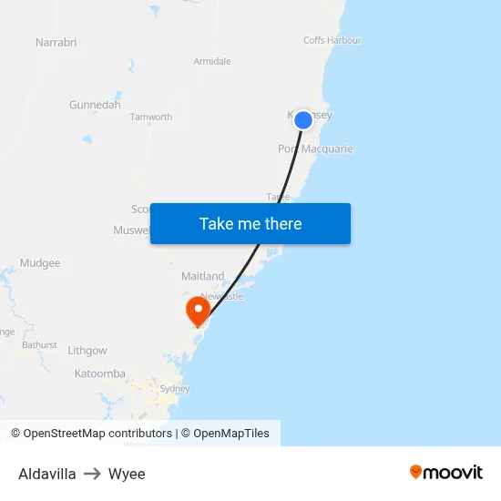Aldavilla to Wyee map