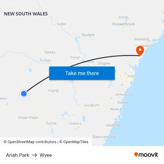 Ariah Park to Wyee map