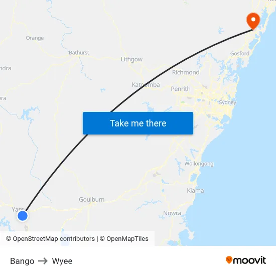 Bango to Wyee map