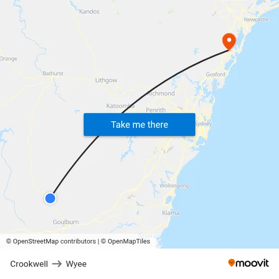 Crookwell to Wyee map