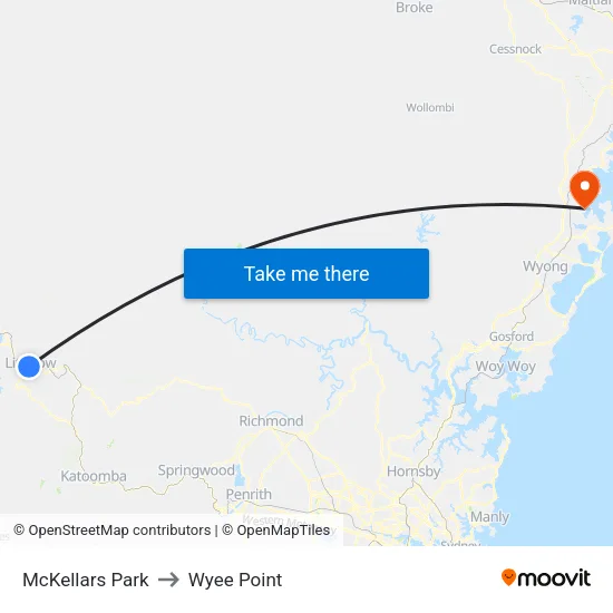 McKellars Park to Wyee Point map