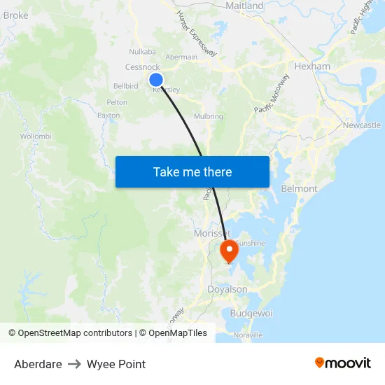 Aberdare to Wyee Point map