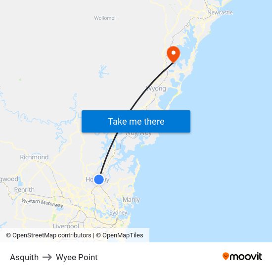 Asquith to Wyee Point map