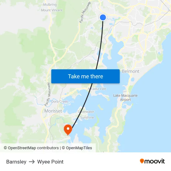 Barnsley to Wyee Point map