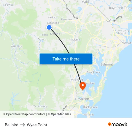 Bellbird to Wyee Point map