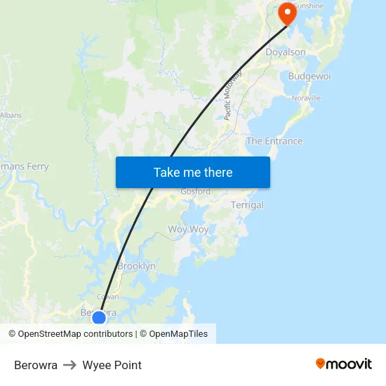 Berowra to Wyee Point map