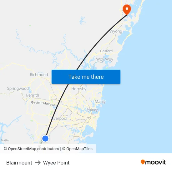 Blairmount to Wyee Point map