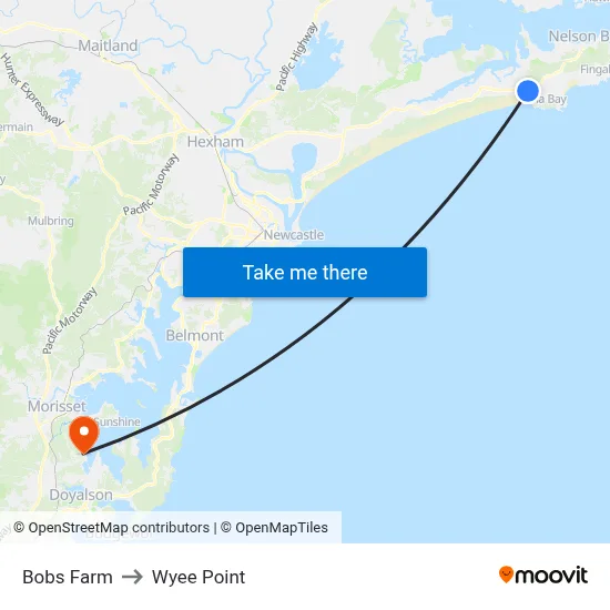 Bobs Farm to Wyee Point map