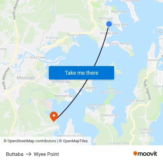 Buttaba to Wyee Point map