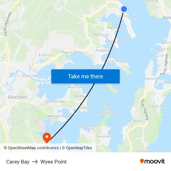 Carey Bay to Wyee Point map