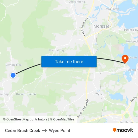 Cedar Brush Creek to Wyee Point map