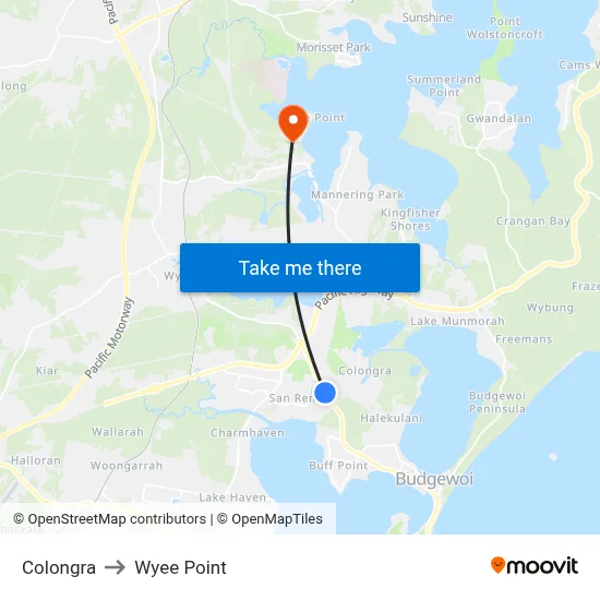 Colongra to Wyee Point map