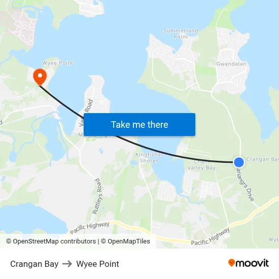 Crangan Bay to Wyee Point map