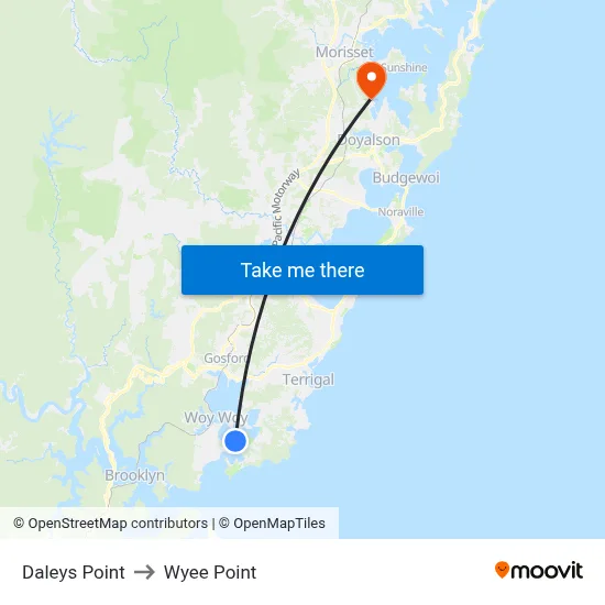 Daleys Point to Wyee Point map