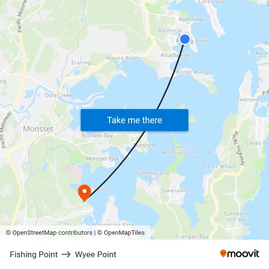 Fishing Point to Wyee Point map