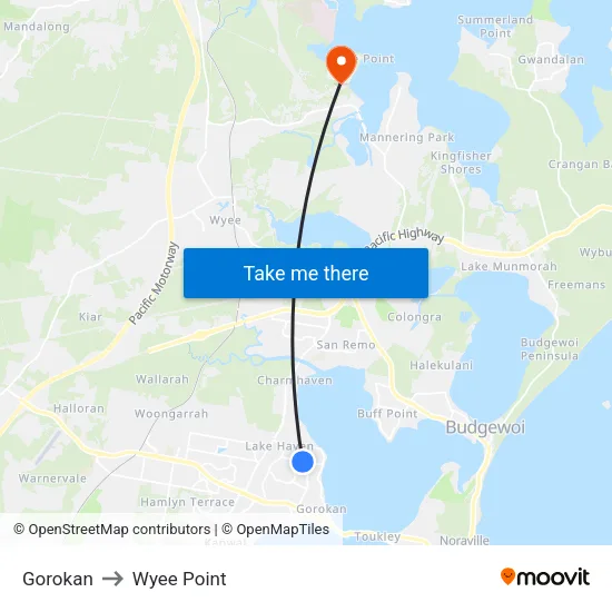 Gorokan to Wyee Point map