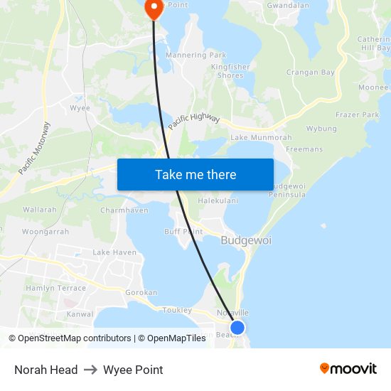 Norah Head to Wyee Point map