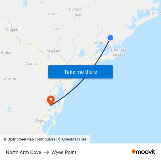 North Arm Cove to Wyee Point map