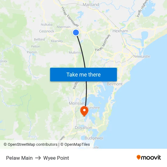 Pelaw Main to Wyee Point map